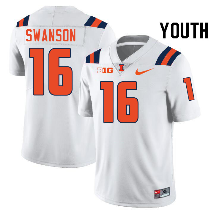 Youth #16 Cal Swanson Illinois Fighting Illini College Football Jerseys Stitched-White